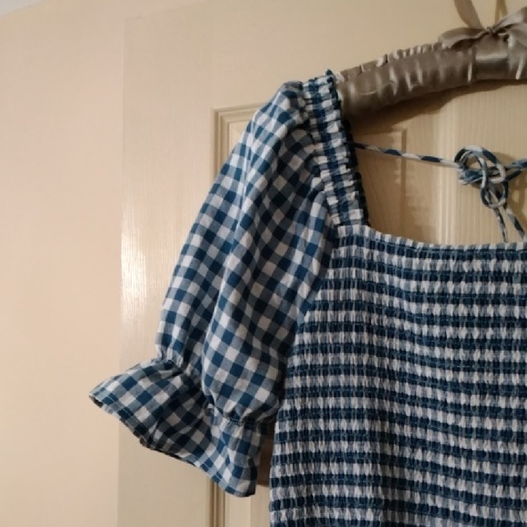 Blue Gingham Smocked Midi Dress - Picture 3 of 7